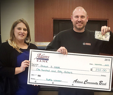 September Winner Congratulations to Shaun C., the final winner of our 150th Anniversary monthly Sweepstakes. Ashley M. was on hand to congratulate Shaun when he stopped by our Lee branch to collect his winnings.